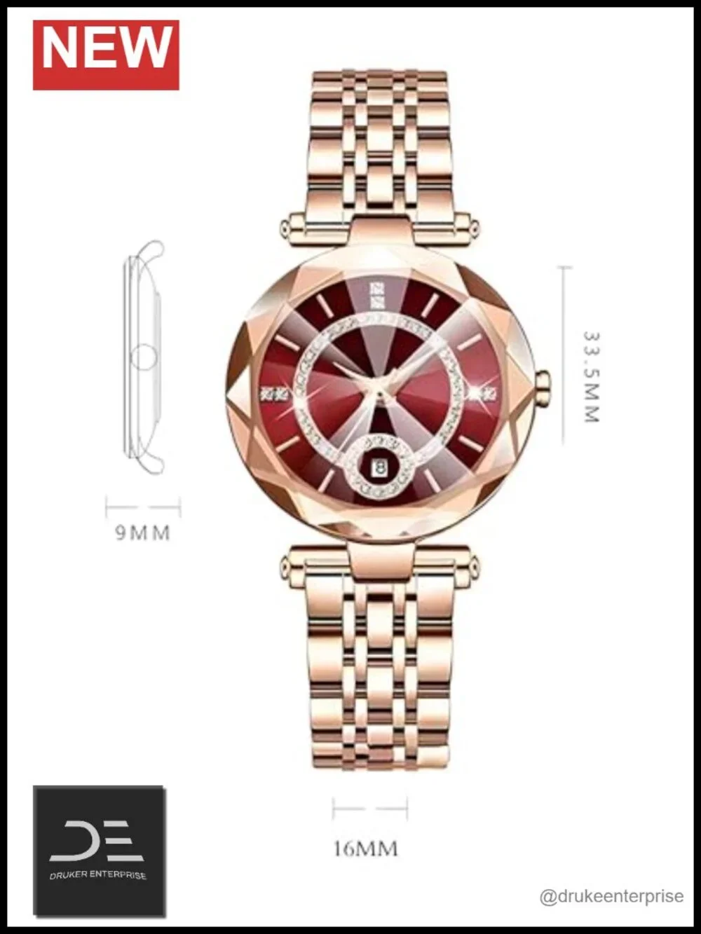 Women's Diamond-Cut Glass Stainless Steel Bracelet Watch Analog Quartz